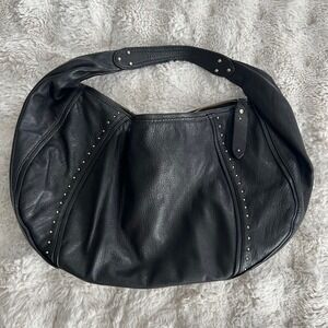 Sigrid Olsen Vintage Genuine Leather Studded Hobo Shoulder Bag Gold Hardware Y2K